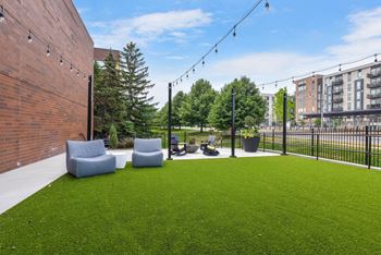 Green lawn with patio