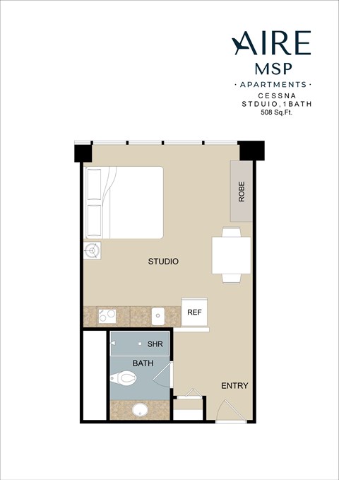 Floor plan for studio, 1 bath, 508 sqft