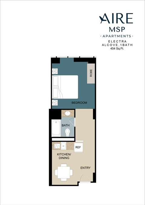 Floor plan for studio, 1 bath, 454 sqft
