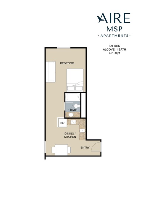 Floor plan for studio, 1 bath, 461 sqft
