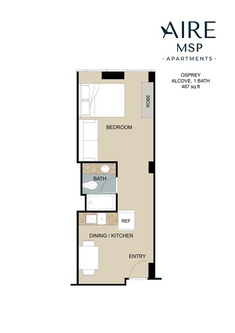 Floor plan for studio, 1 bath, 467 sqft