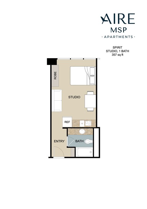 Floor plan for studio, 1 bath, 357 sqft