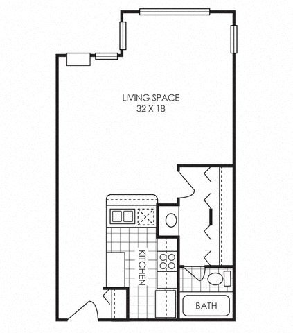 Floor plan for studio, 1 bath, 550 sqft