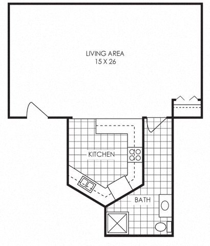 Floor plan for studio, 1 bath, 800 sqft