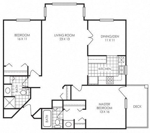 Floor plan for 2 beds, 2 baths, 1200 sqft