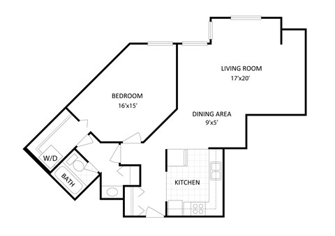 Floor plan for 1 bed, 1 bath, 930 sqft