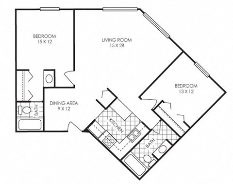 Floor plan for 2 beds, 2 baths, 1150 sqft