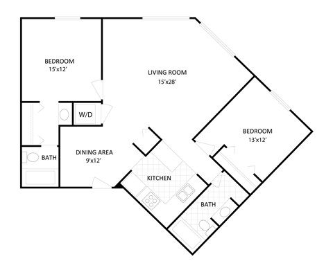 Floor plan for 2 beds, 2 baths, 1150 sqft