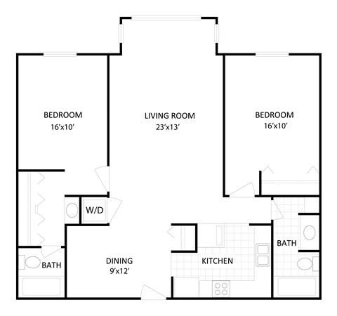 Floor plan for 2 beds, 2 baths, 1100 sqft