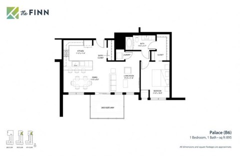 Floor plan for 1 bed, 1 bath, 901 sqft