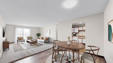 Eagan apartment for rent - A living room with a brown table and chairs.