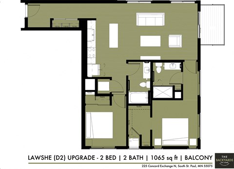 Floor plan for 2 beds, 2 baths, 1070 sqft