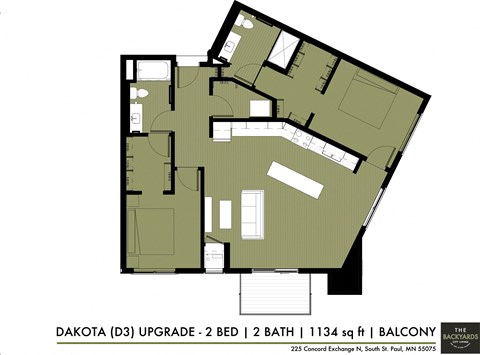 Floor plan for 2 beds, 2 baths, 1135 sqft
