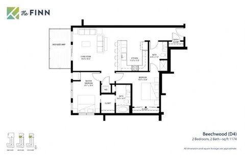 Floor plan for 2 beds, 2 baths, 1174 sqft