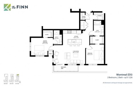 Floor plan for 2 beds, 2 baths, 1226 sqft