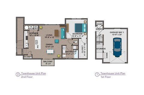 Floor plan for 1 bed, 1 bath, 995 sqft