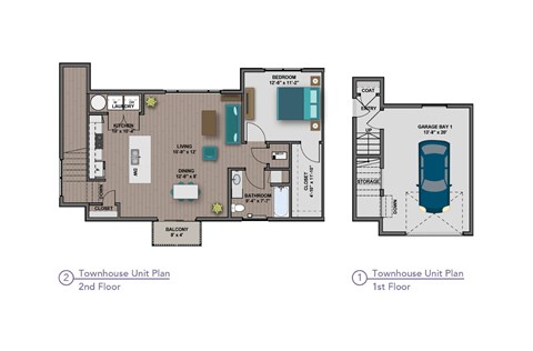 Floor plan for 1 bed, 1 bath, 995 sqft