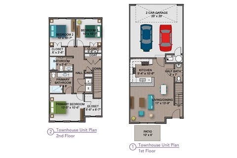 Floor plan for 3 beds, 2.5 baths, 1389 sqft