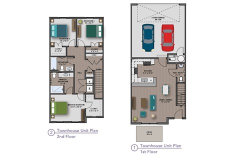 Floor plan for 3 beds, 2.5 baths, 1389 sqft