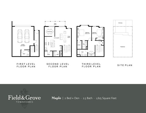 Floor plan for 2 beds, 2.5 baths, 1625 sqft