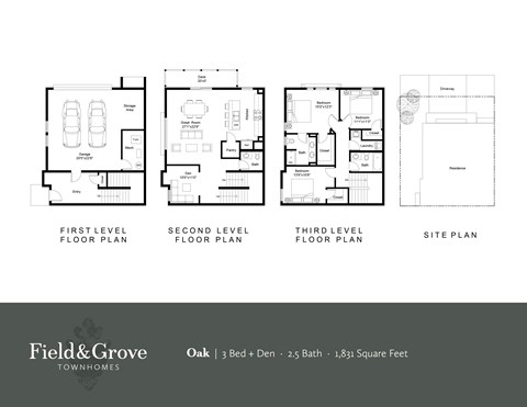 Floor plan for 3 beds, 2.5 baths, 1831 sqft