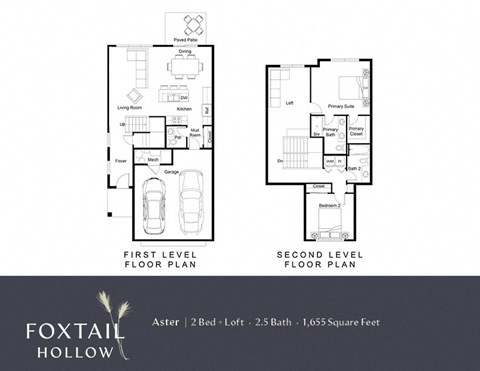 Floor plan for 2 beds, 2.5 baths, 1655 sqft