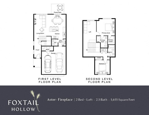 Floor plan for 2 beds, 2.5 baths, 1655 sqft
