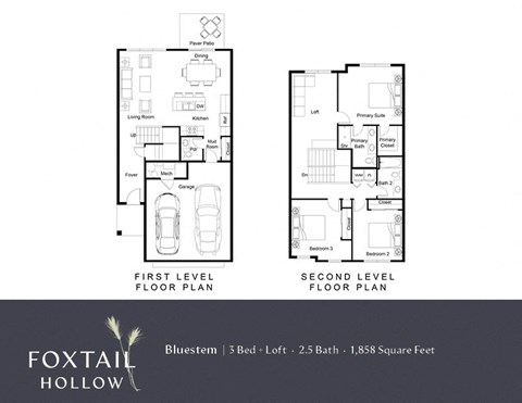 Floor plan for 3 beds, 2.5 baths, 1858 sqft