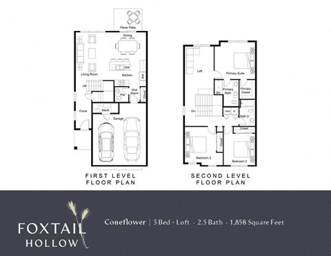Floor plan for 3 beds, 2.5 baths, 1858 sqft