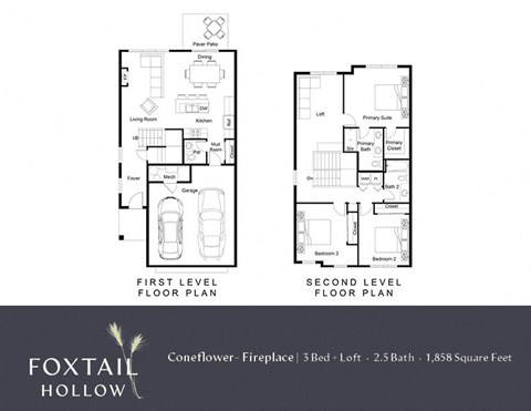Floor plan for 3 beds, 2.5 baths, 1858 sqft