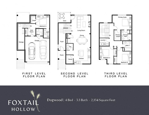 Floor plan for 4 beds, 3.5 baths, 2134 sqft