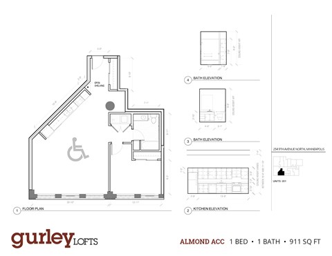 Floor plan for 1 bed, 1 bath, 911 sqft