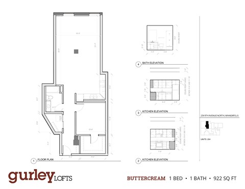 Floor plan for 1 bed, 1 bath, 922 sqft