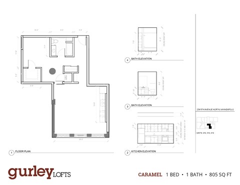 Floor plan for 1 bed, 1 bath, 805 sqft