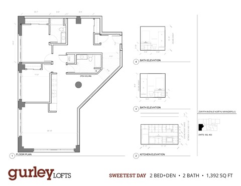 Floor plan for 2 beds, 2 baths, 1392 sqft