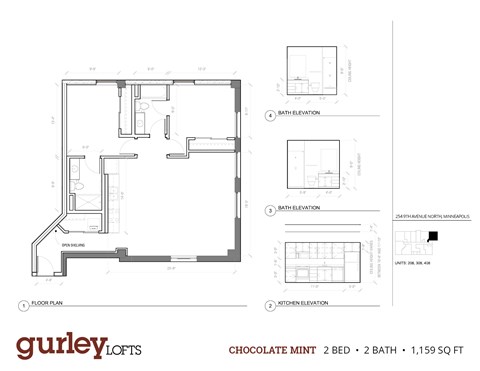 Floor plan for 2 beds, 2 baths, 1159 sqft