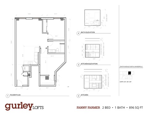 Floor plan for 2 beds, 1 bath, 896 sqft