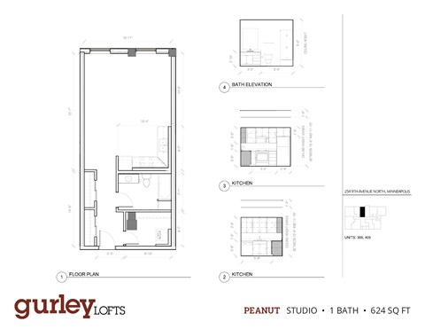 Floor plan for studio, 1 bath, 624 sqft