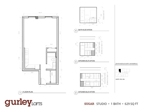 Floor plan for studio, 1 bath, 629 sqft