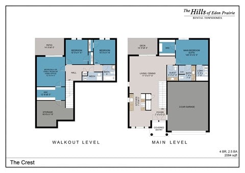 Floor plan for 4 beds, 2.5 baths, 2084 sqft
