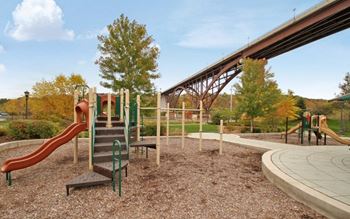 A playground with a swings