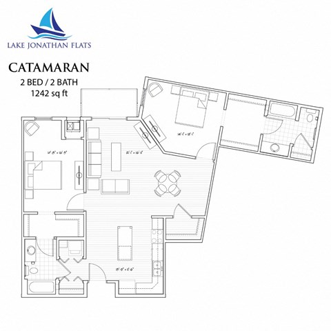 Floor plan for 2 beds, 2 baths, 1242 sqft