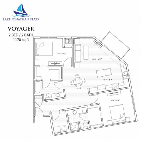 Floor plan for 2 beds, 2 baths, 1170 sqft