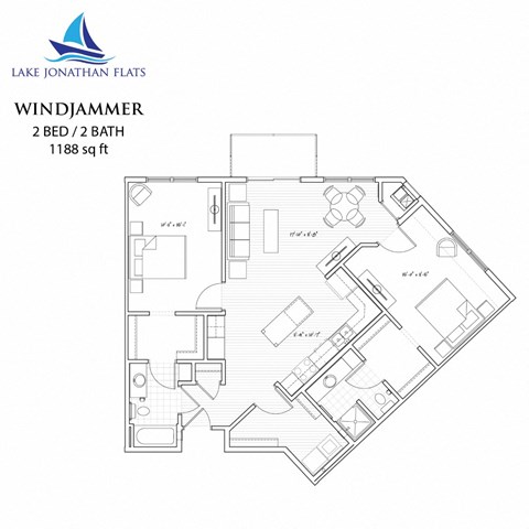 Floor plan for 2 beds, 2 baths, 1188 sqft
