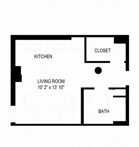 Floor plan for studio, 1 bath, 414 sqft