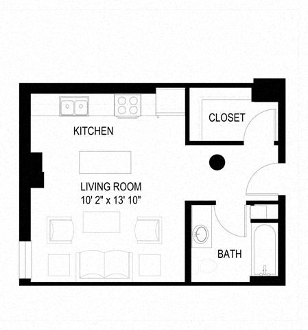 Floor plan for studio, 1 bath, 402 sqft