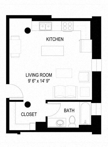 Floor plan for studio, 1 bath, 418 sqft