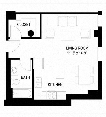 Floor plan for studio, 1 bath, 467 sqft