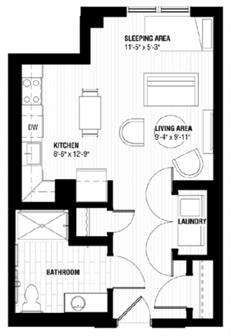 Floor plan for studio, 1 bath, 473 sqft
