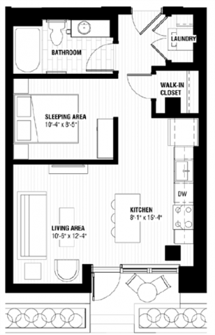 Floor plan for 1 bed, 1 bath, 504 sqft